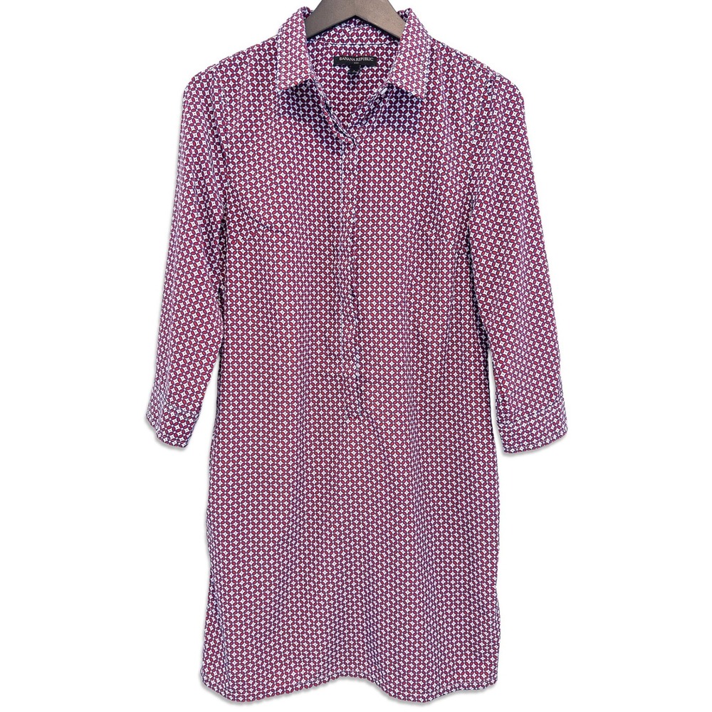 Banana Republic Shirt Dress‎ Womens 6 Red Blue Geometric 3/4 Sleeve Mod Career